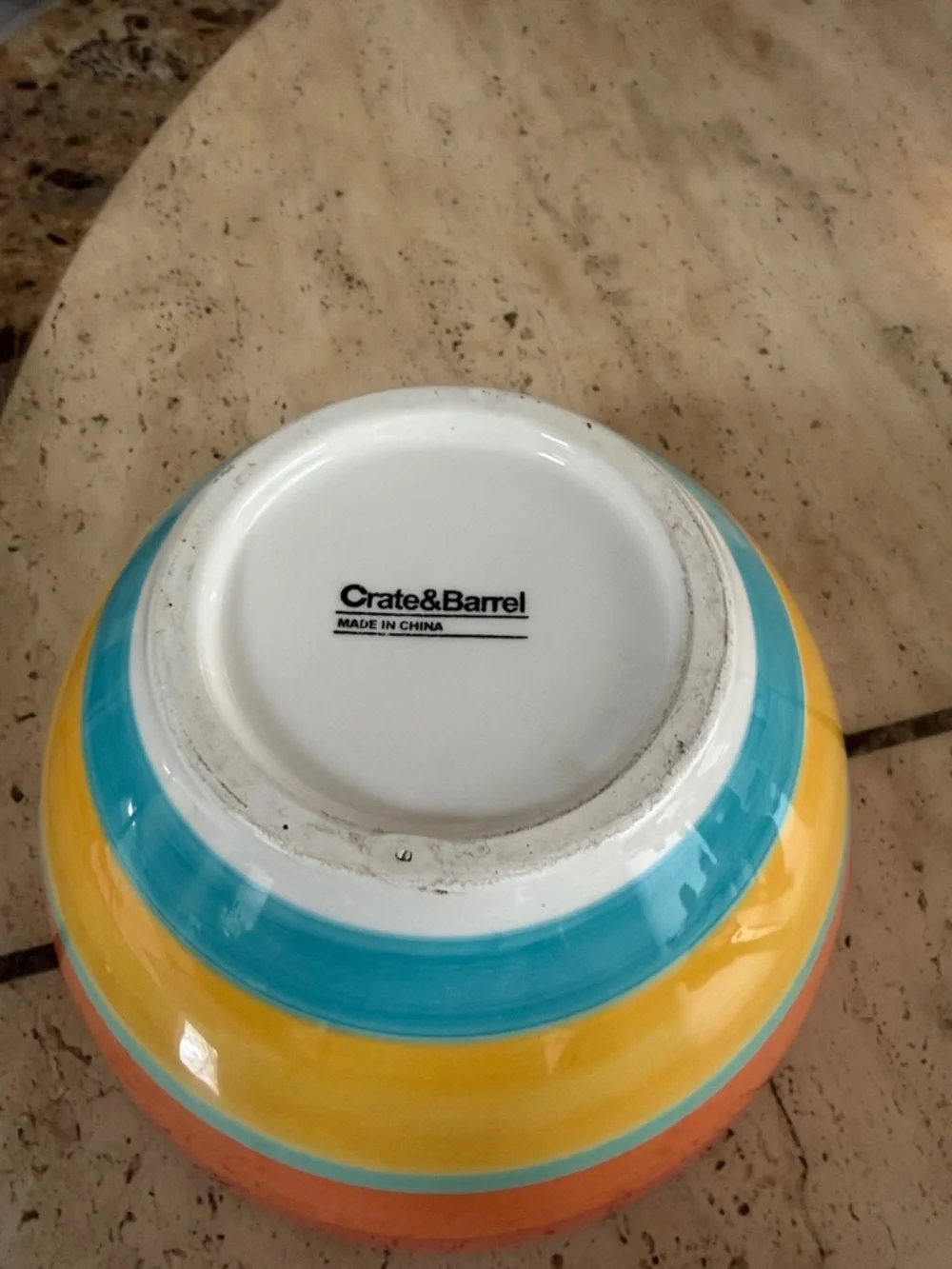 Crate&Barrel Striped Ceramic Bowl in Yellow, Blue, Orange